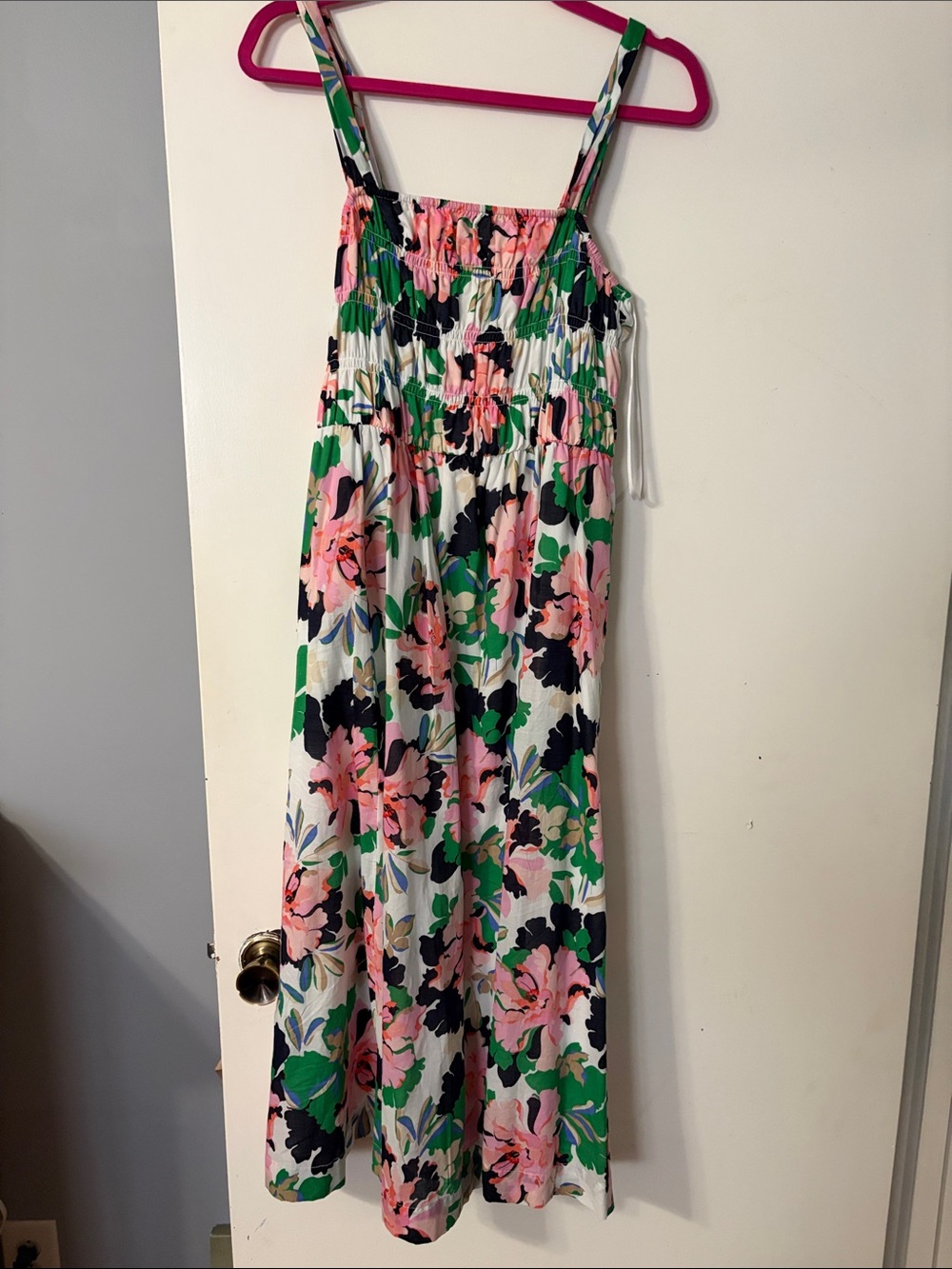 Tommy Hilfiger White Floral Midi Dress with Pink & Green Print